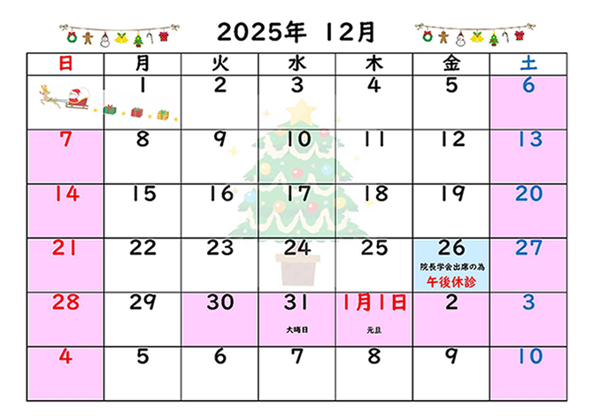 12月診療カレンダー